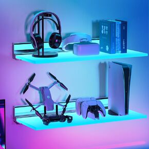 VST Floating Shelf with RGB Light, Compatible with Alexa Google Assistant App Remote Control, Handwave ON/Off, Metal Wall Mounted Light Emitting Shelves for Living Room Bathroom Bedroom, 2set