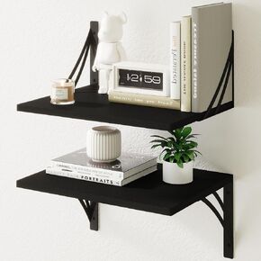 Deep Floating Shelves for Wall, 12 Inch Deep Wall Shelves, Floating Shelves for Wall Storage Decor, Wide Floating Bookshelf for Living Room, Kitchen, Office, Bedroom (Brown, 16Wx12D)