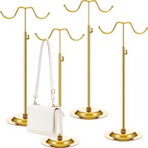 Weysat 4 PCS Purse Holder Stand Adjustable Handbag Display Stand Double Hook Metal Purse Holder for Handbags Wig Hat(Gold)