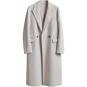 Mens Double Breasted Luxury Wool Coat Full Length Overcoat Slim Fit
