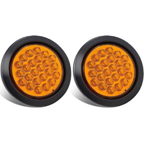 2pcs 4 بوصة جولة العنبر أضواء ستروب 24 LED مقطورة الأضواء الذيل العنبر 4 "LED Strobe Light Stop Stop Light Tail Light Lights لشاحنة المقطورة 10-30 فولت