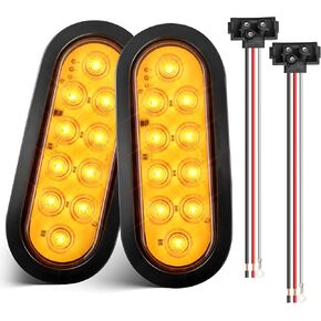 Oyviny 6 Inch 10 LEDs Oval Amber Trailer Tail Lights W/Light Wiring 2PCS, Super Bright 6" LED Parking Turn Signal Lights with Flush Mount Grommets for RV Truck, Bus, Trucks,Marine