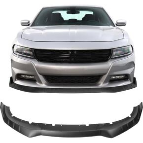 IKON MOTORSPORTS, Front Bumper Lip Compatible with 2015-2023 Dodge Charger, IKON V3 Style Gloss Black ABS Front Air Dam Chin Spoiler Splitter 3PCS, 2016 2017 2018 2019 2020 2021
