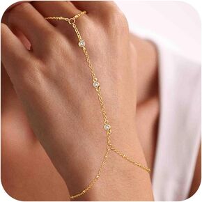 Gold/Silver Bracelets For Women,Trendy 14k Gold/Silver Plated lightweight Dainty Chunky Thin Cuban Link Paperclip Chain Tennis Bangle Bracelets Stack Set,Ring Hand Chain Bracelet,Gold Jewelry Gift For Women Fashion Accessories