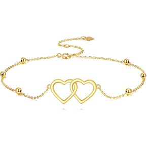Kecho 14k قلوب الذهب الحقيقية الأساور المخرمة للنساء ، الذهب الأصفر الحب interlock قلوب هدايا المجوهرات لعيد الميلاد 6.5+2 بوصة