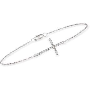 Ross-Simons Diamond Sideways Cross Bracelet in 14kt White Gold
