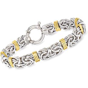 Ross-Simons Sterling Silver and 14kt Yellow Gold Byzantine Station Bracelet