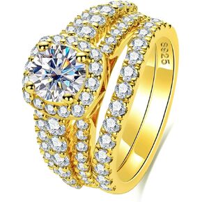 جميع خواتم الزفاف مويسانيت مجموعة للسيدات الحجر الرئيسي 1CT د اللون 14K الذهب الأصفر مطلي 925 الفضة الاسترليني