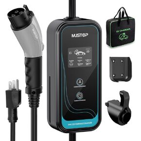 EV Charger Level 1 (15A /110V / NEMA 5-15 / 25ft),EVSE Adjustable Currents 6A-15A,IP65 Waterproof Home EV Charging Station, with LCD Screen and Timing Delay for All J1772 EVs