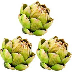 3pcs Large Faux Artichokes Decoration Realistic Artificial Artichoke Vegetable and Fruit Fake Artichokes Bowl Vase Fillers for Home Kitchen Decor - Green