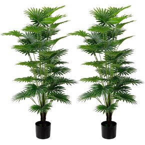 4.2FT Artificial Palm Tree,Faux Areca Palm Plant with Real Touch Leaves and Adjustable Branches,Fake Tropical Palm Tree for Home Office Indoor Outdoor Modern Decoration 2Packs
