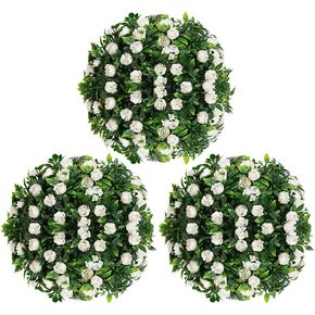 Melorca & Guilla Faux Boxwood Balls 3pcs 8inch كرة توبيرية اصطناعية للهواء الطلق أو الفناء الخلفي في الداخل والشرفة والحديقة وحفل الزفاف وديكور المنزل (3 ، أبيض)
