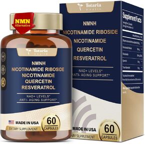 NMNH (NAD or NMN Alternative Supplement) (Dihydronicotinamide Mononucleotide) Ultra Strength, NAD+ Support w/NR, Resveratrol & Quercetin, Ultra Absorption for Anti-Aging, Vegan, USA Made