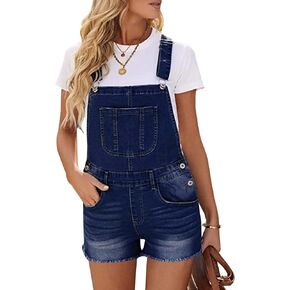 LONGYIDA Overall Shorts for Women Adjustable Straps Stretch Denim Bib Casual Frayed Raw Hem Jean Shorts Rompers