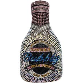RomanticDesign Champagne Bottle Rhinestone Clutch for Women Glitter Crystal Evening Handbag Party Cocktail Wedding Purse