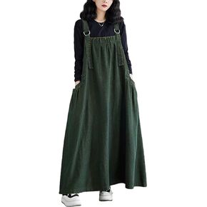 Boho Jumper Dress for Women Loose Overall Pinafore Dresses Adjustable Straps Wide Hemline with Pockets Baggy Style