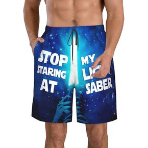 SolAzul Stop Staring at My Cock Men's Swimming Trunks Funny Beach Board Shorts with Mesh Lining and Pockets Quick Dry