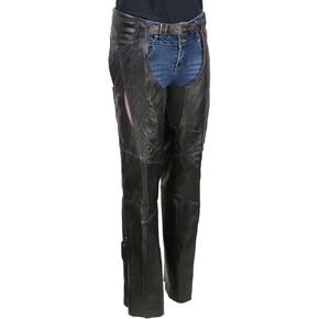 Milwaukee Leather Chaps for Women Black and Purple Premium Skin Laser Cut Accent Stitching Motorcycle Chap- MLL6525 - Medium