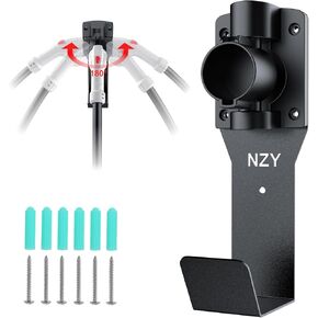 EV Charger Holder Wall Mount Kit ، 180 ° Rotation EV Charger Muzzle Dock Dock لموصل SAE J1772 ، منظم كابل الشاحن في الهواء الطلق/داخلي ، J-Hook EV للسيارات الكهربائية