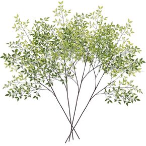 4 Pcs Artificial Nandina Branches, 43.3 inches Long Stem Green Faux Plants Plastic Greens for Vase Indoor Greenery Home Decor (4, Green, Large)