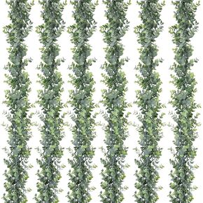 DearHouse 6 Pack Faux Eucalyptus Garland Plant, Artificial Vines Hanging Eucalyptus Leaves Greenery Garland for Wedding Backdrop Arch Wall Decor, 5.9 Feet/pcs UV Protected Indoor Outdoor