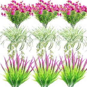 Artificial Greenery Plants Outdoors Fake Ferns- 12Bundles UV Resistant Fake Boxwood Plants Faux Greenery Stems Flowers Shrubs for Spring Summer Garden Patio