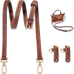 Purse Straps Replacement Kit for Longchamp Mini Bag, Leather Shoulder Crossbody Straps for Pouch, Adjustable Crossbody Bag Strap Kit for Longchamp Women Handbag (Gold Brown)