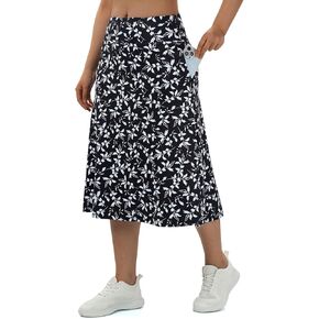 Turnhier Women's Midi Length Skorts Skirts with 2 Pockets Modest Long Skirts 28" Knee Length Athletic Skort