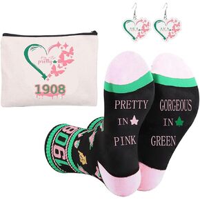 AKA Gifts for Women, 3pcs Gift Set for AKA Lovers, Sister Presents With Socks,Make Up Bag, Ideal Gift for Friends