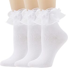 Lace Ruffle Frilly Socks for Women, Lace Ankle Socks with Bow