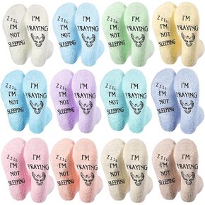 12 Pairs Christian Socks Funny Praying Fuzzy Jesus Socks Religious Gifts, I'm Not Sleeping, I'm Praying Novelty for Adults Men Women Appreciation Easter Gifts Bulk, 12 Colors