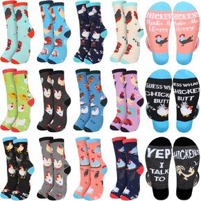 12 Pcs Christmas Chicken Socks for Women Men Animal Gifts Ideas for Women Funny Chicken Gifts Rooster Socks with Sayings