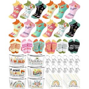 48 Pcs Novelty Social Worker Gifts Bulk Include Funny Cotton Ankle Socks Makeup Bag Keychain Greeting Card for Thank You Appreciation Birthday Graduation Gifts Supplies