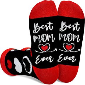 Best Mom Ever Socks - Mother's Day Gifts for Women 2025, Heart Design Red Black Funny Novelty Socks Comfortable Wife Grandma Gift Idea
