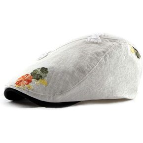 Lady's Floral Newsboy Caps Ivy Irish Chinese Style Embroidery Flower Hats (White 970)