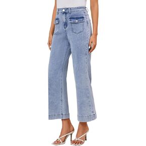 Amposh Women's Mid-Rise Croped Flare Jeans مع ساقه واسعة | سراويل الدنيم الفضفاضة العصرية مع 4 جيوب