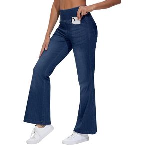 THE GYM PEOPLE Women's Tummy Control Bell Bottom Jeans High Waisted Wide Leg Flare Pants Jeggings with Pockets