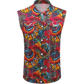 Men's Denim Vest Sleeveless Casual Jean Vest Button Camouflage Print Jacket Outerwear Vest
