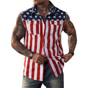 Mainfini Men Men American Flag Denim Vest 4th of July Scedts مع جيوب (S-XXL)