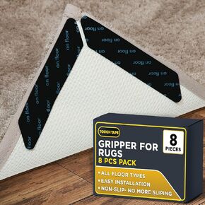 8 Pack Double Sided Anti-Slip Rug Gripper Pads for Hardwood Floors - Secure and Safe Flooring Solution with Non-Slip Pads and Carpet Tape for Area Rugs
