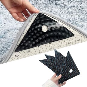 8 Pcs Non Slip Rug Tape for Hardwood Floors and Tiles, Washable & Reusable Double Sided Rug Grippers, Removable Carpet Corner Pads No Floor Damage (8-Black)