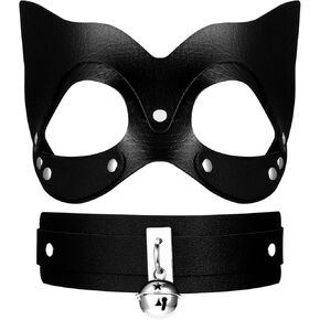 OIDEA Leather Masks: Black Choker Mask Set for Women Bunny Ears Half Face Mask Adults Cosplay Costume Party Props Accessory