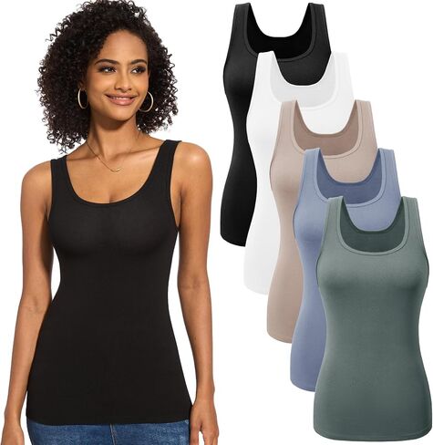 TVKSOM 5 Pack Basic Tank Tops for Women Undershirt Ribbed Sleeveless Casual Basic Tanks Top in Kuwait