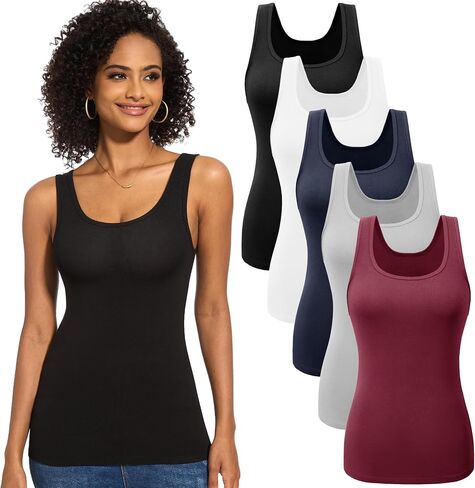 TVKSOM 5 Pack Basic Tank Tops for Women Undershirt Ribbed Sleeveless Casual Basic Tanks Top in Kuwait