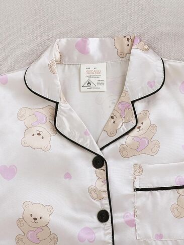 MyFav Girls Pajama Set Short Sleeve Button Down Silky Satin Girls PJS Kids Sleepwear Summer Nightwear Loungewear Set in Saudi Arabia