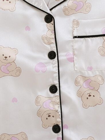 MyFav Girls Pajama Set Short Sleeve Button Down Silky Satin Girls PJS Kids Sleepwear Summer Nightwear Loungewear Set in Saudi Arabia