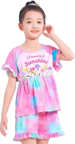 MHJY Girls Pajama Sets Ruffled Sleepwear Casual Sleeping Clothing 2pcs Flutter Sleeve Top and Shorts in Saudi Arabia