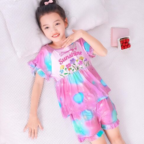 MHJY Girls Pajama Sets Ruffled Sleepwear Casual Sleeping Clothing 2pcs Flutter Sleeve Top and Shorts in Saudi Arabia