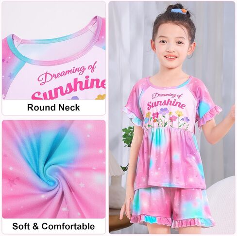MHJY Girls Pajama Sets Ruffled Sleepwear Casual Sleeping Clothing 2pcs Flutter Sleeve Top and Shorts in Saudi Arabia