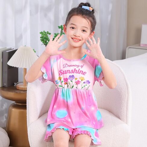 MHJY Girls Pajama Sets Ruffled Sleepwear Casual Sleeping Clothing 2pcs Flutter Sleeve Top and Shorts in Saudi Arabia
